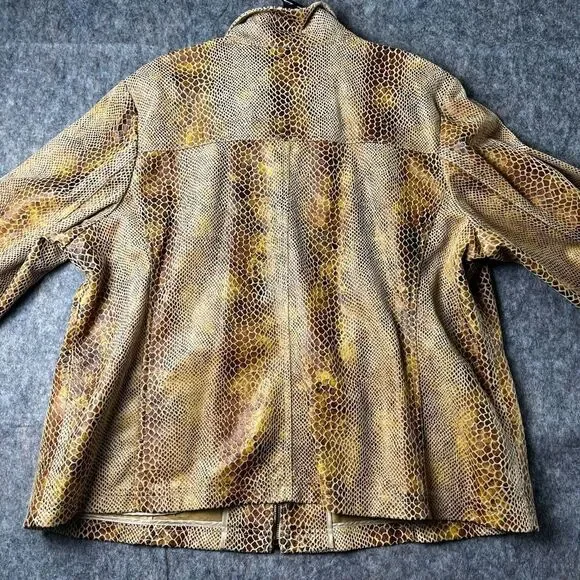 Dialogue Snake Print Zip Up Gold & Brown Jacket Coat Blazer Women’s Size 2X - Picture 10 of 12